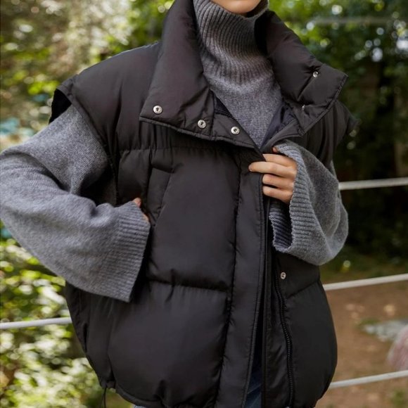 Zip up Drawstring Hem Puffer vest Coat Comfy winter - Picture 4 of 10